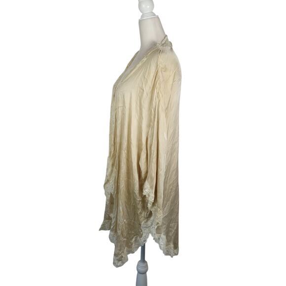 Mary Green Cream Silk Lace Trim Draped Kimono Robe - Picture 3 of 8